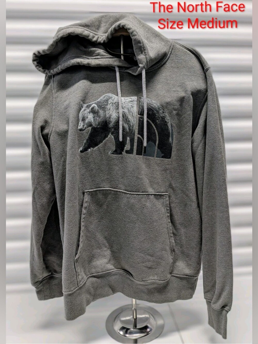 The North Face Sweatshirt Pullover Unisex Medium Grey Graphic Logo Bear Pocket